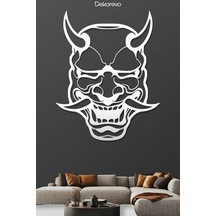 Japon Oni Maskesi Metal Duvar Tablosu - Metal Duvar Sanatı - Beyaz - 40 X 50 Cm