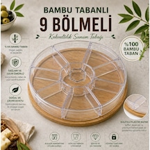 %100 Bambu Tabanlı 9 Bölmeli Kahvaltılık Sunum Tabağı-kapaklı Şeffaf Plastik Organizer,servis Tepsisi, Çerezlik&kuruyemişlik Açık Kahverengi