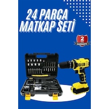 Flzdgnkr Metal Şanzıman Çift Akülü Bakır Sargı 24 Parça Led Aydınlatmalı Matkap Seti