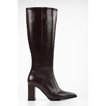Shoeberry Kadın Brave Kahve Cilt Topuklu Çizme Bordo