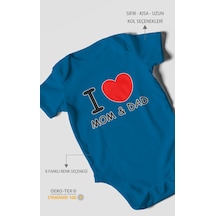 I Love Mom And Dad Baskılı Bebek Zıbını Çıtçıtlı Body %100 Pamuk Kısa Kol Koyu Mavi