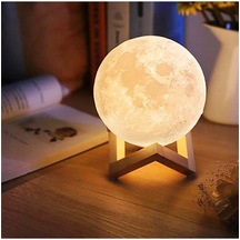 3D Standlı Ay Gece Lambası Dekoratif Küre Led 3D Ay Lamba Altın