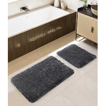 Koza Home Douro Shaggy 2li Banyo Paspası Füme Kaydırmaz Taban 60 X 100 - 50 Füme