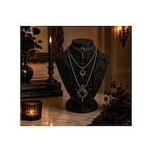 Gotik Kolye Standı Takı Mankeni Dekoratif Kolye Sergileme Büstü Siyah 20x15x12 Cm Siyah