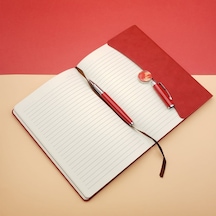 Büro Ev Ofis Hediyesi İçin 2parça Kırmızı Çizgili Defter Metal Kalem Seti