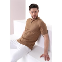 Ferraro Camel Polo Yaka Fermuarlı Erkek Pamuk Triko T-Shirt-Kahverengi (417942705) Kahverengi