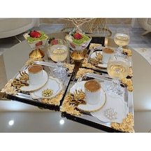Atabey Home Collection 4'lü Kahve & Çay & Sunum Tepsisi Metal Döküm Gül Model