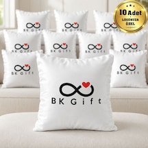 Bk Kurumsal Logonuza Özel 10 Adet 40x40 Cm Beyaz Baskılı Dekoratif Yastık Elyaf Dolgulu