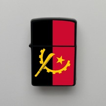 Angola Klasik Ülke Bayraklı - Benzinli Siyah Çakmak - Hediyelik Siyah