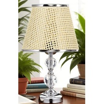 T Serisi Masa Abajuru Metal Ve Cam Gövde Kumaş Başlık Krom