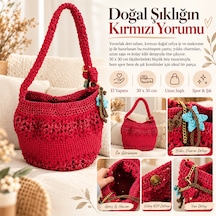 Kırmızı Doğal Rafya Büyük Boy Çanta