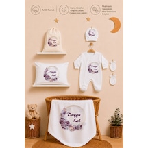 Pia Baby İsme Özel Hastane Çıkışı %100 Pamuk Kız Bebek Organik Baskılı Tulum Set Keseli Hediyelik 2052tybkyx Krem