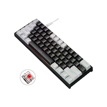 Leaven K620 61 Tuşlu Isıtılan Takılabilecek Parlak Oyun Kablosuz Mekanik Klavye, Kablolu Uzunluk: 1.8m, Renk: Beyaz Siyah Kırmızı Eksen