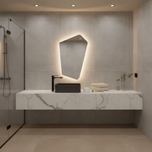 60x96 Cm Asimetrik Led Ayna Dokunmatik, Dim Edilebilir, 3000k Günışıklı Banyo Aynası Sarı
