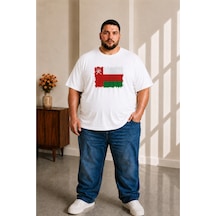 Sngl Tekstil Erkek Büyük Beden Kısa Kollu Umman Bayrak Baskılı Tişört 3xl 4xl 5xl 6xl 7xl 8xl 9xl Beyaz