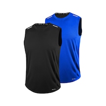 2'li Erkek Nem Emici Hızlı Kuruma Teknik Performans Sporcu Sıfır Kol T-shirt Drıfıt-sıfırkol2 Siyah-mavi