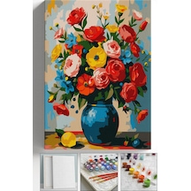 Sayılarla Boyama Seti Numaralı Tuval Fırça Boya Askı Aparatı Dahil Set 40x50 Cm - Vazoda Güller