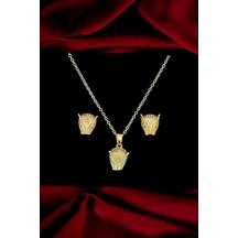 Qupa Store Yeşil Gözlü Kaplan Tasarım Gold Çelik Set Altın