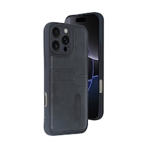 Apple  Uyumlu  iPhone 16 Pro Max Kılıf Sara Kartvizitli Deri Kılıf Siyah