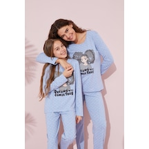 Siyah İnci Pamuklu Örme Pijama Takım 24241084 mavi