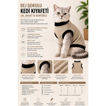 Bej Dokulu Kedi Kıyafeti Boydan Geçirmeli Yumuşak Ve Konforlu Kedi Tişörtü