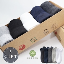 Erkek Pamuklu Extra Konforlu Yumuşak File Vedili 5'li Kutulu Çorap Siyah - Beyaz - Gri