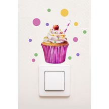 Priz Cupcake Kapkek Pasta Ve Renkli Puantiyeler Dekoratif Priz Sticker