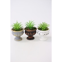 Yapay Çiçek Deposu Mini Antik Beton Meşale Saksıda Yapay Succulent 3 Lü Set