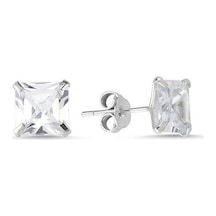 Brezza Lusso Jewelry 925 Ayar 6mm Kare Form Zirkon Tektaş Küpe