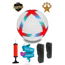Alastor Profesyonel Futbol Topu 3'lü Set Dikişli Futbol Topu Sert Zemin H Beyaz - Mavi - Kırmızı