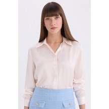 Defacto Regular Fit Basic Düz Saten Uzun Kollu Gömlek E1783ax24wner194 Ekru