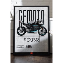 Cfmoto 450 Sr Siyah Ahşap Çerçeveli Poster, Dekoratif Motosiklet Duvar Tablosu