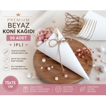 Premium Beyaz Koni Kağıdı 50 Adet İpli Hediyelik İkram Ve Şeker Sunum Külahı