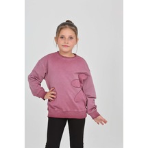 Toontoy Kız Çocuk Çiçek Nakışlı Sweatshirt Mürdüm