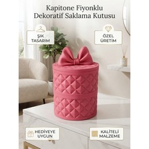 Dekoratif Kapitone Fiyonklu Kutu Ve Şık Takı Saklama Kabı Pembe