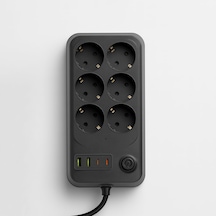 6 Prizli 4 Usb Girişli Akım Korumalı Topraklı Golyat Grup Şarj Fiş Priz 2 Metre Uzatma Kablosu 0