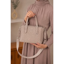 Just Polo Kadın Orta Boy Premium Deri Ayarlanabilir Askılı 3 Bölmeli Şık El & Omuz Çantası Shoulder Bag Taş