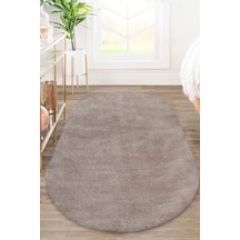 Vl Yuvarlak Comfort Ponpon Saçaklı Peluş Post Halı Kahverengi Halı Kahverengi Overloklu Oval