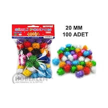 100 Adet. Simli Ponpon. 20 Mm. Renkli Peluş Ponpon. Minik Ponpon.