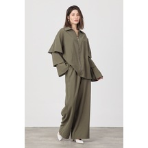 Diemmood Kadın Fermuarlı Kolları Kat Detaylı Haki Oversize Takım