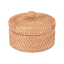 Fortunelane El Dokuma Rattan Sepet B Şapka Kapaklı 14x8cm Meyveli Kek Kutusu/ Diğer