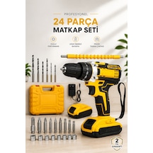 24 Parça Çift Bataryalı Şarjlı Matkap Seti 24w Motor Ve Otomatik Mil Kilitli Tasarım - Lisinya