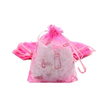 Süsle Flok Baskılı Büzgülü Kese Pembe 10 x 12 CM 25 Adet Pembe