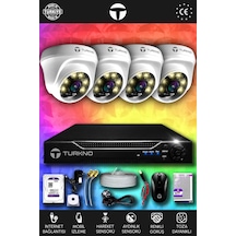 Turkno 4 Kameralı Domie 4 İç Kamera Set 250 GB HDD Full HD Renkli Gece Görüşlü Güvenlik Kamerası Sistemi