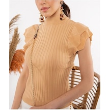 Aqe Fashion Kol Detaylı Fitilli Boğazlı Pudra Bluz Pudra