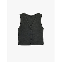 Koton Slim Fit Düğmeli V Yaka Triko Yelek Antrasit 6wak30054ek Antrasit