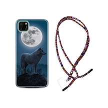 Huawei Y5P Kılıf Rasta Boyun Askılı Wolf Moon 1857 Siyah