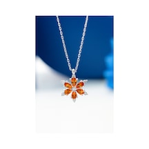 Çekirdekjewelry 925 Ayar Gümüş Turuncu Taşlı Çiçek Kolye Gri