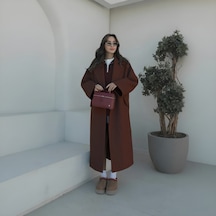 Kışlık Astarlı Detaylı Kadın Kaşmir Kaban Kahverengi