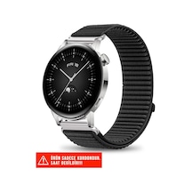 Huawei Watch Gt/gt2/gt3 Elegant 42mm Uyumlu Hasır Örgü Spor Cırtlı Naylon Kordon, Siyah, 20mm